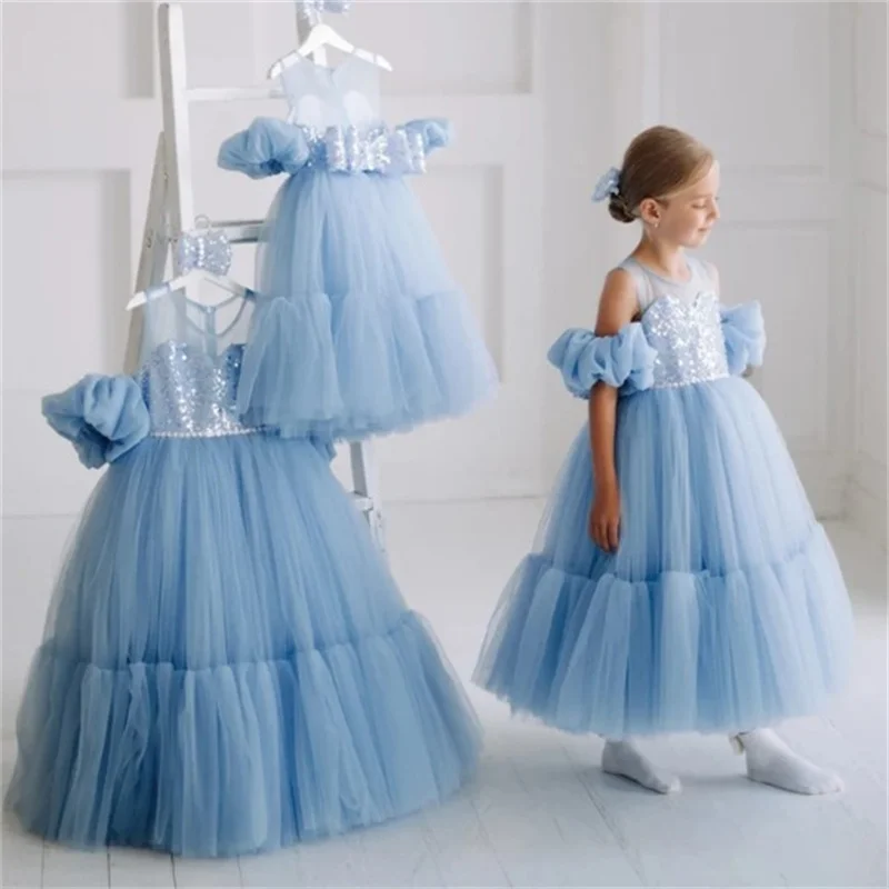 

Кружевное тюлевое платье принцессы с блестками для маленьких девочек, детское платье для первого причастия, бальное платье, платье для свадебной вечеринки, дня рождения