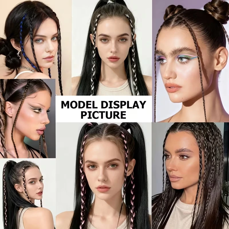 Extensión de cabello trenzado sintética de 20 pulgadas, set de 4 piezas, estilo Y2K, perfecta para festivales y cosplay de Halloween 6