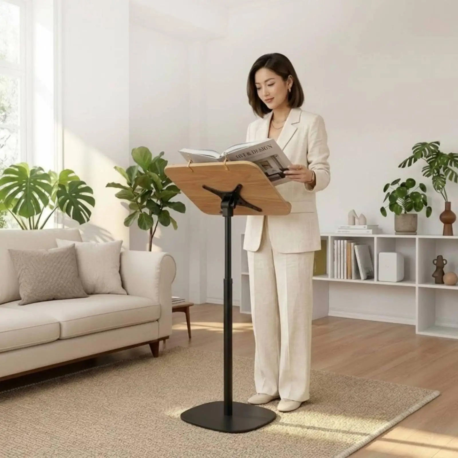 床置き型ハンズフリー読書スタンド-高さ調節可能-50～130cm-大型パネル-本、ノート、楽譜用