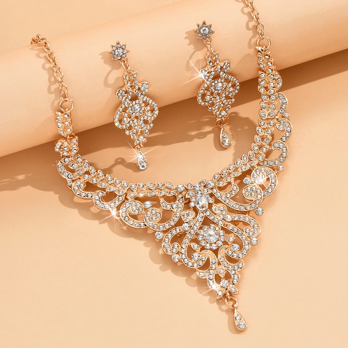 3pcs jewelry set high-end rhinestone women\'s earrings necklace wedding banquet women\'s accessories