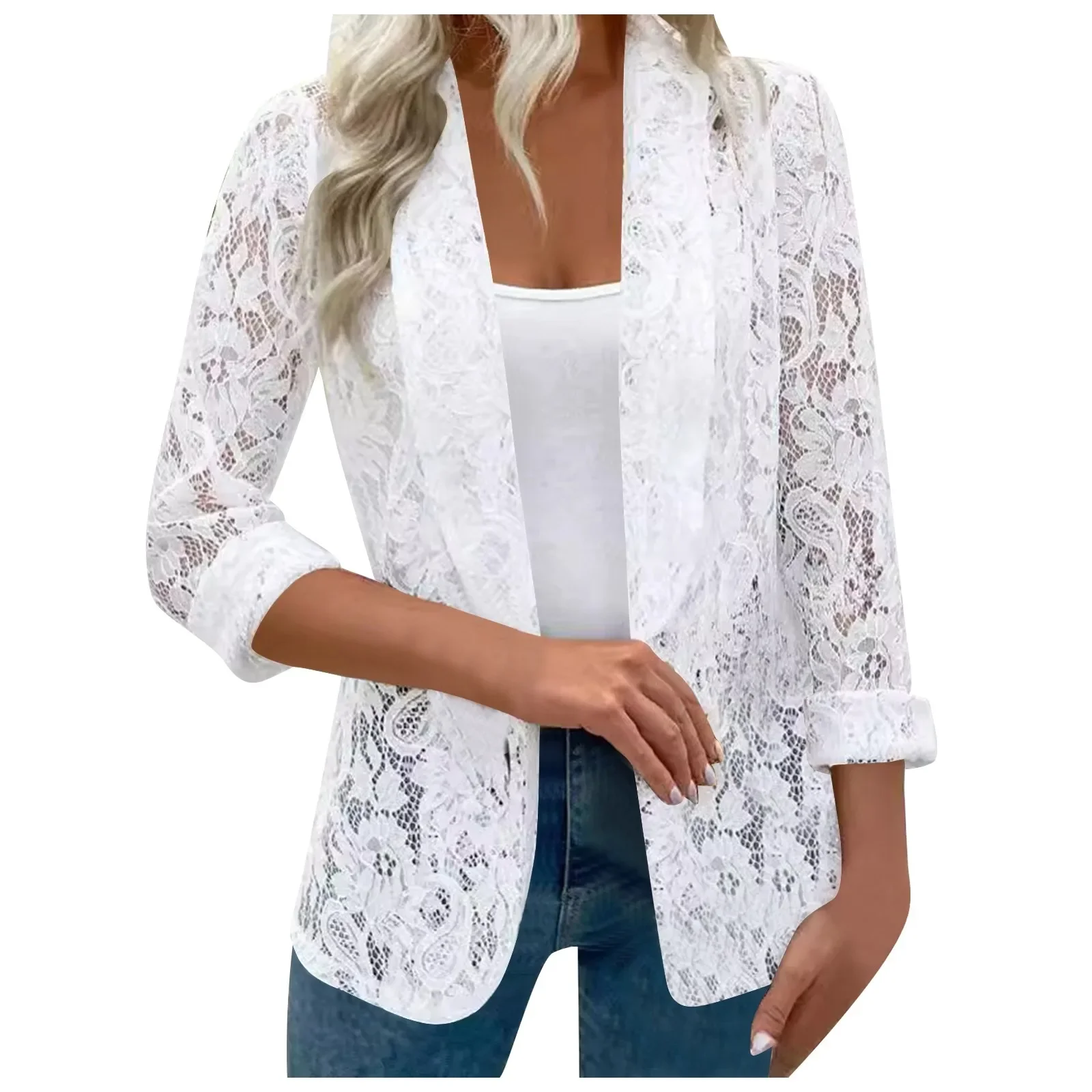 Women Summer Hollow Cardigan Shirt Sunproof Blouse Boho Tops Beach Lace Chiffon Sunscreen Outwear Long Sleeve Casual Shirt Coat