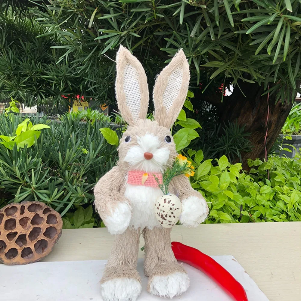 Cute 25cm Straw Rabbits DIY Hand Weave Garden Statues Photography Props Handmade Standing Rabbits Garden Balcony