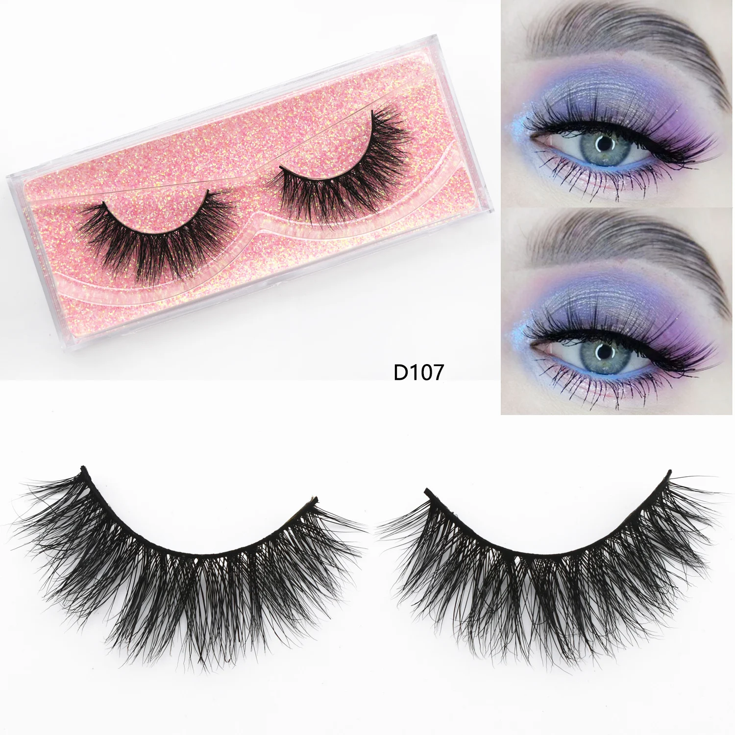 Round 3D Mink Lashes Reusable Eyelashes Medium Volume 16mm Mink Eyelashes Full Strip Lashes Wispy Mink Fake Eyelashes Makup Lash