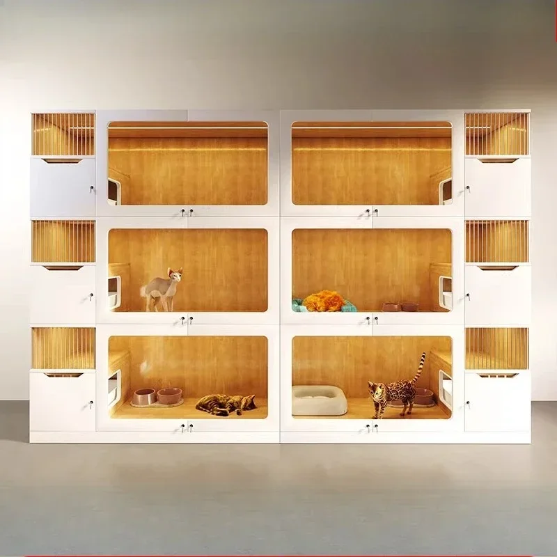 Solid Wood Cabinet Cat Cage Pet Display Breeding Three Layer House