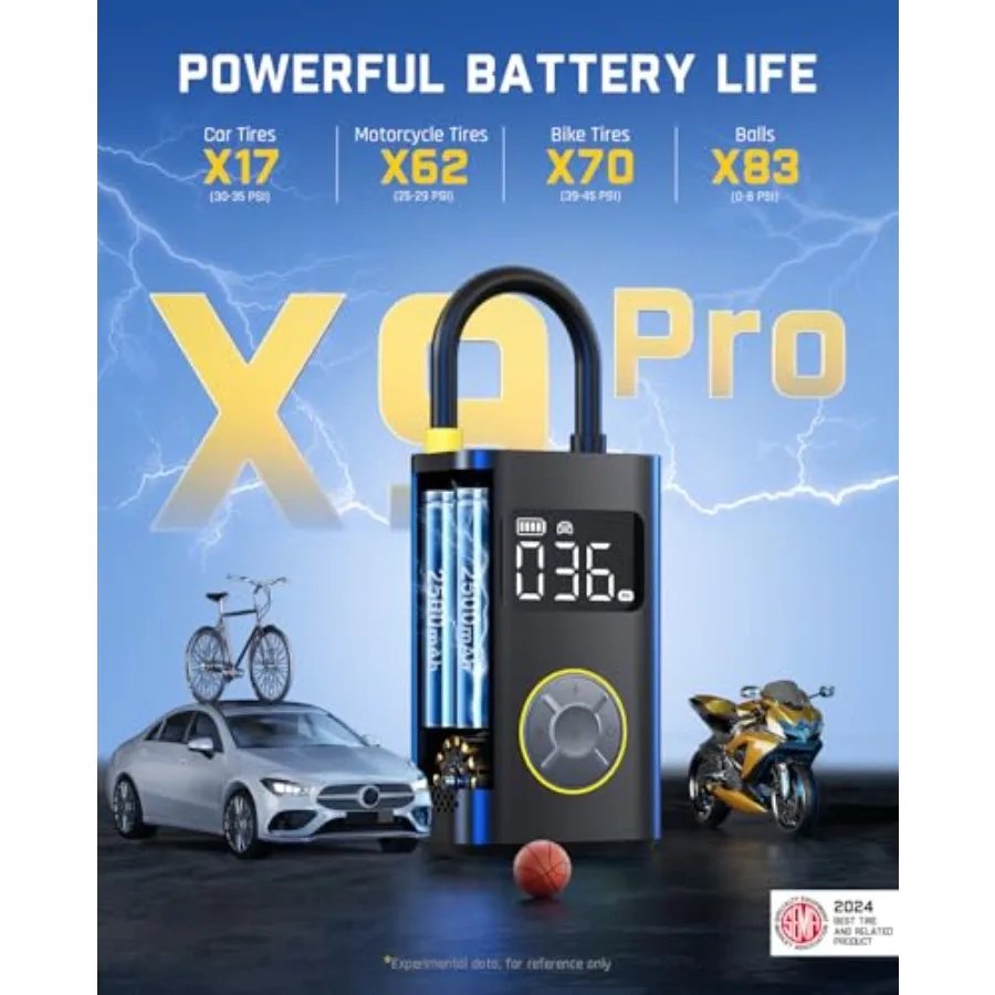 X9 Pro منفاخ إطارات محمول للسيارة المدمجة 1 دقيقة سريع النفخ مضخة دراجة كهربائية مع مقياس ضغط الإطارات الرقمي 150PSI الهواء
