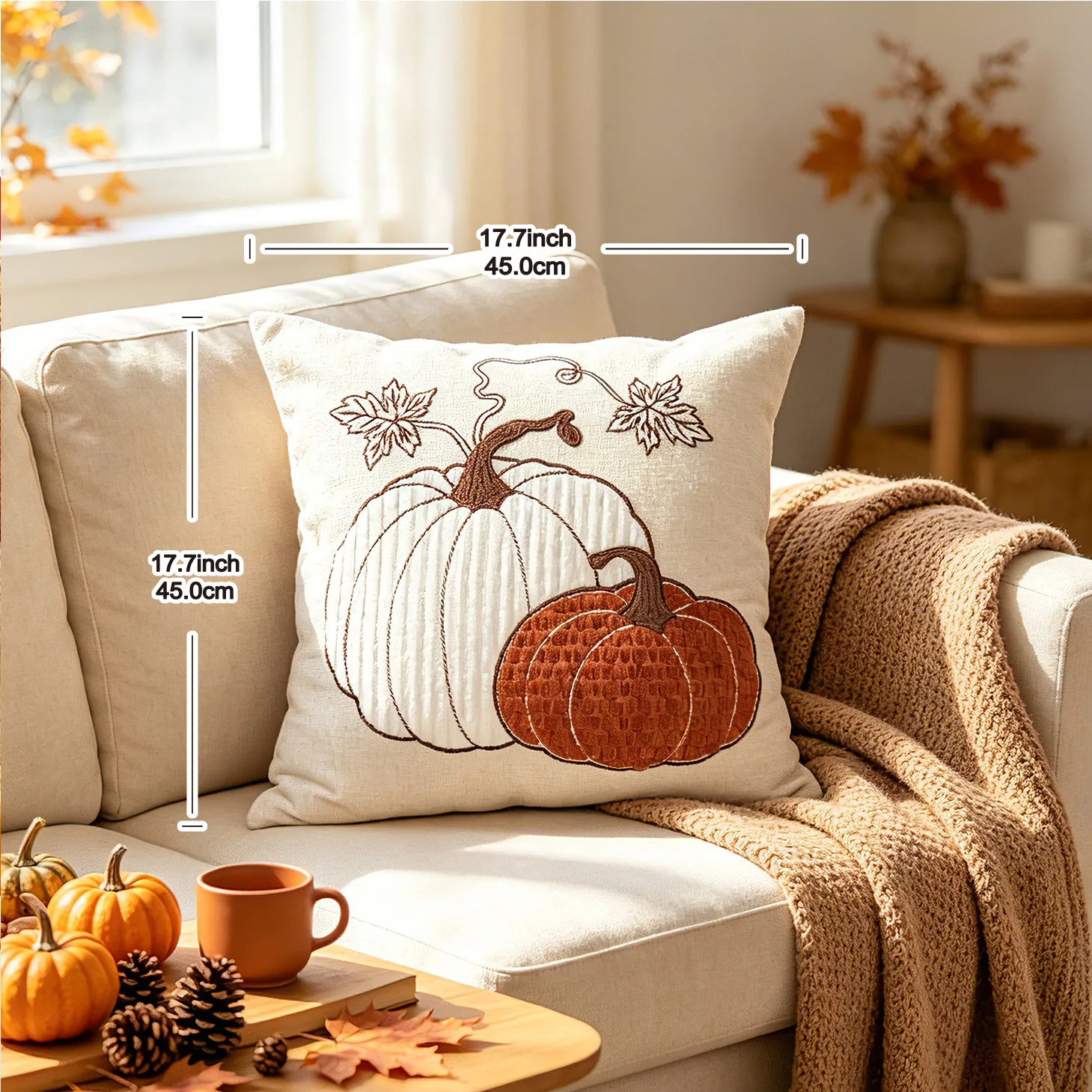 Harvest Bestickter Kürbis-Kissenbezug Cojines Wohnzimmerdekoration Chenille Einfacher Kissenbezug Thanksgiving-Kissenbezüge – Detail 6