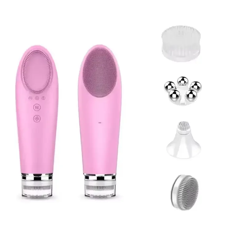 2024 New Rechargeable Sonic Facial Cleansing Brush with Hot and Cool Compress Silicone Face Cleanser for Deep Cleaning