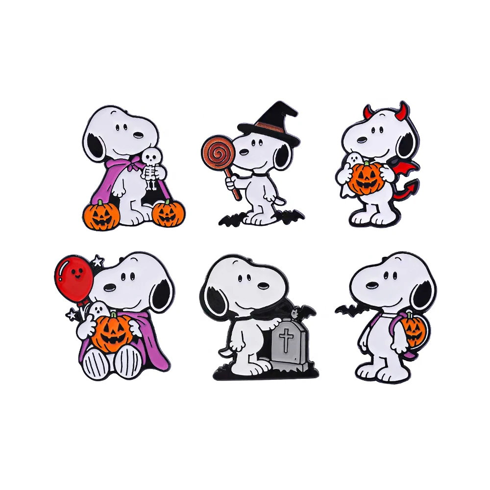 6 Pcs Hallowmas Element Cartoon Brooch Jack-o'-lantern White Dog Enamel Pin Metal Badge Jewelry Backpack Clothing Accessories