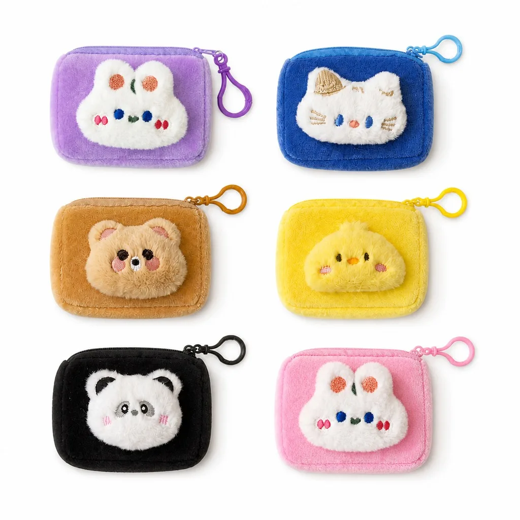 Lovely Plush Coin Bag Zipper Clip Soft Animal Carrier Minimalist Travel Card Organizer Compact Daily Storage Holder