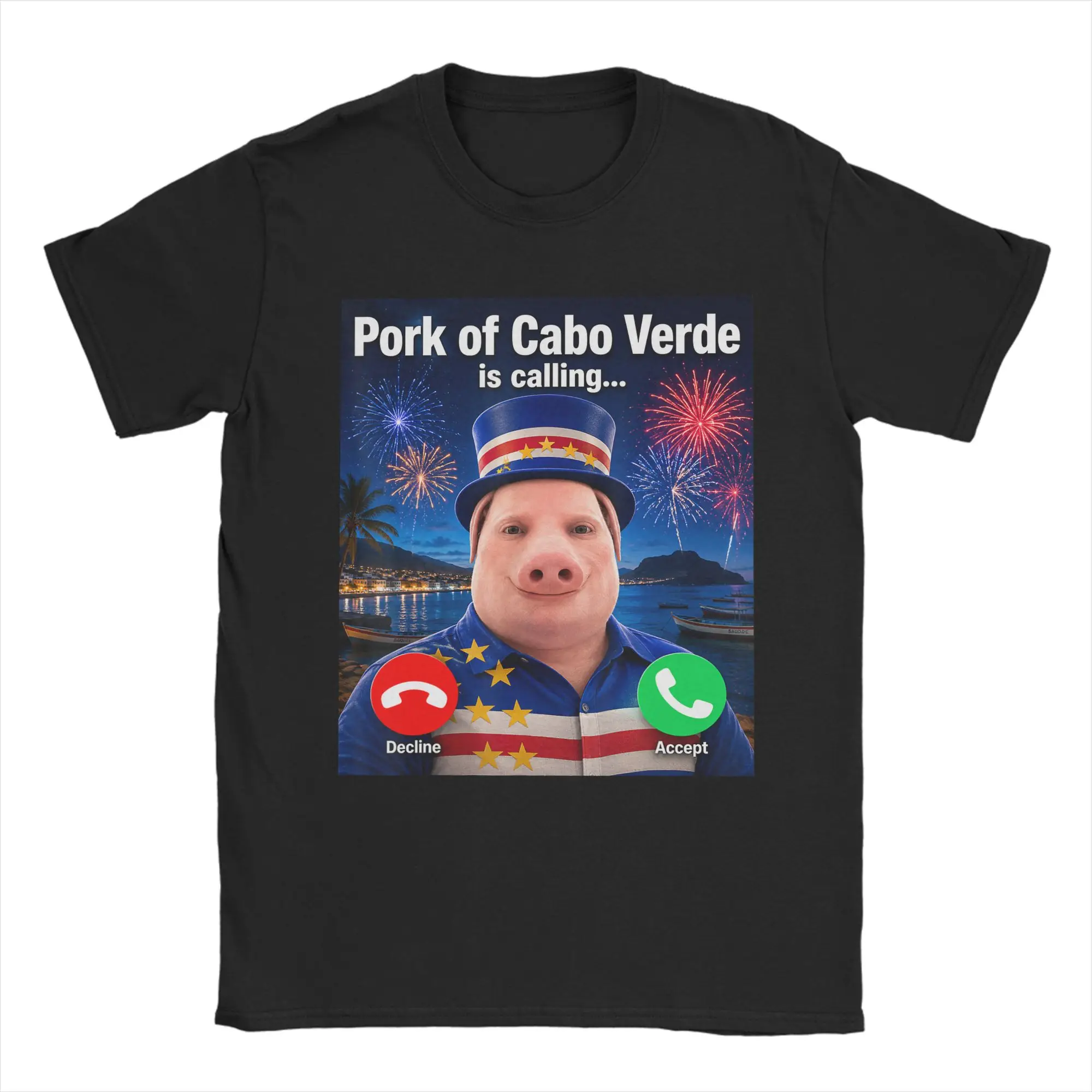 Camiseta de algodón con estampado de meme 'Brainrot' de Cabo Verde y bandera verdeana de John Pork, para hombre, camisetas de verano con cuello redondo, estilo Harajuku, ropa oversize