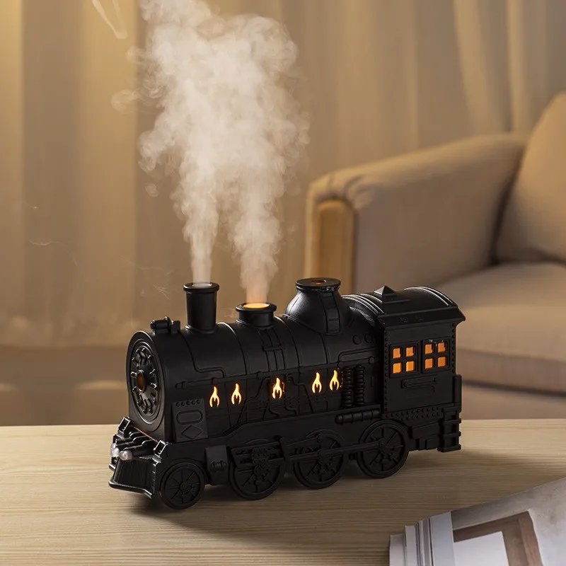 Home Decor Retro Locomotive Humidifier Ultrasonic Ring Aromatherapy Machine Double Nozzle Small Train Essential Oil With Remote