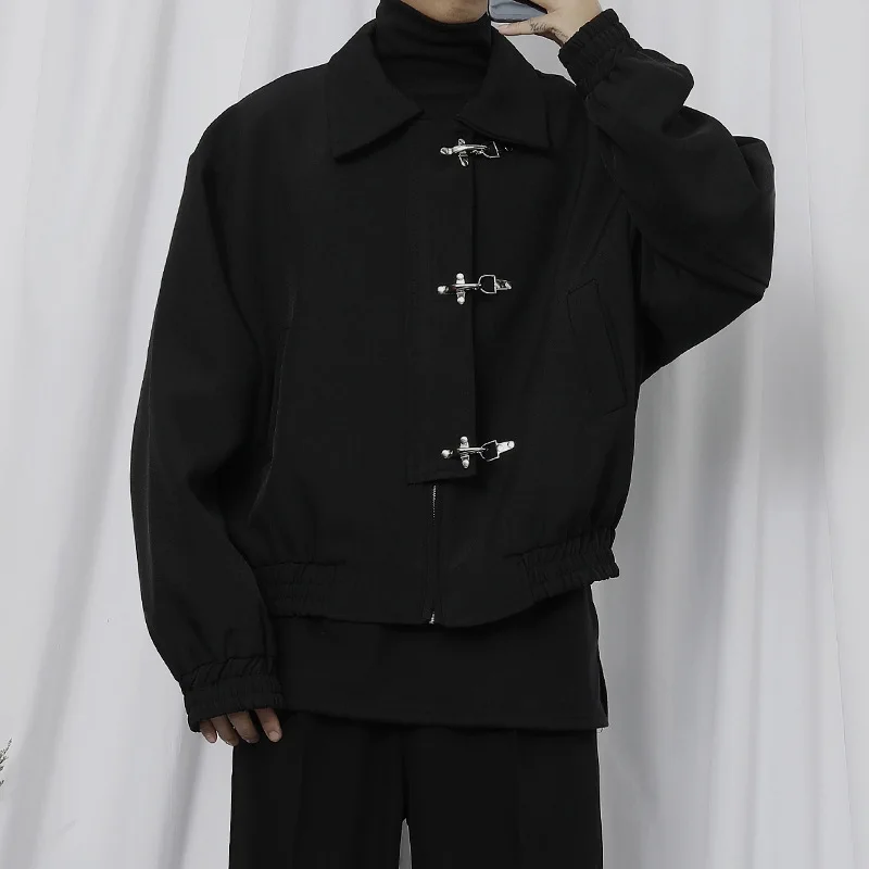 Mens Jacket American Vintage Buckle Streetwear Coat Harajuku Unisex Loose Fit Casual Spring Autumn Fashion Trend Arrival Style