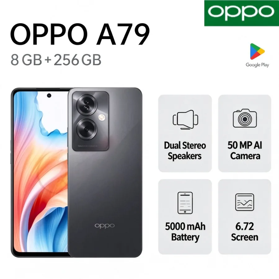 2026 New OPPO A79 Global Unlocked Dual SIM Android Mobile Phone 8GB RAM 256GB Storage 6.72 Inch 90Hz Smooth Display