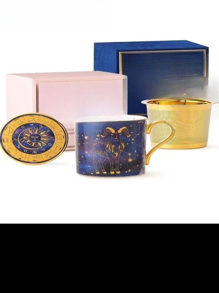 Constellation ceramic water cup mug, couple men's and women's cup lid birthday 520 gift