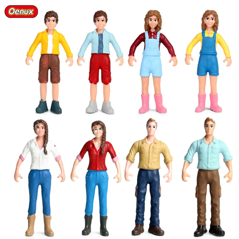 

8PCS Farmer People Model Simulation Farm Staff Feeder Worker Boy Girl Action Figures Figurine Miniature Lovely Kids Toys