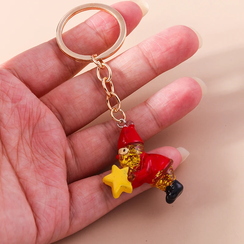 Niedlicher Weihnachts-Schlüsselanhänger mit Weihnachtsmann-, Schneemann- und Rentier-Charms, Schlüsselringe, Festgeschenke für Frauen und Männer, Autoschlüssel, Handtaschen-Schlüsselanhänger, Geschenke – Detail 2