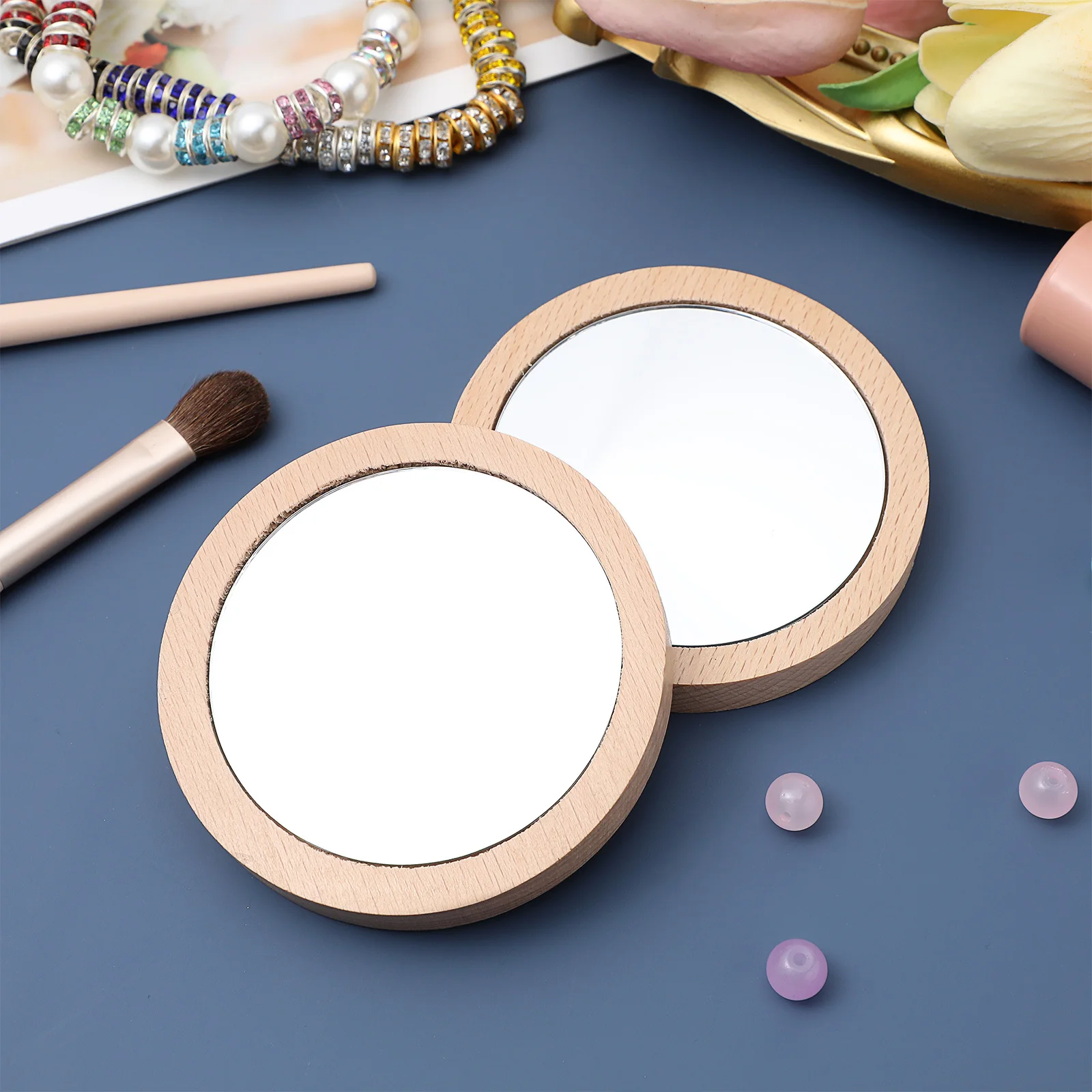 Miroir de maquillage rond, 2 pièces, Portable, Compact, Mini, léger, miroir de poche transparent