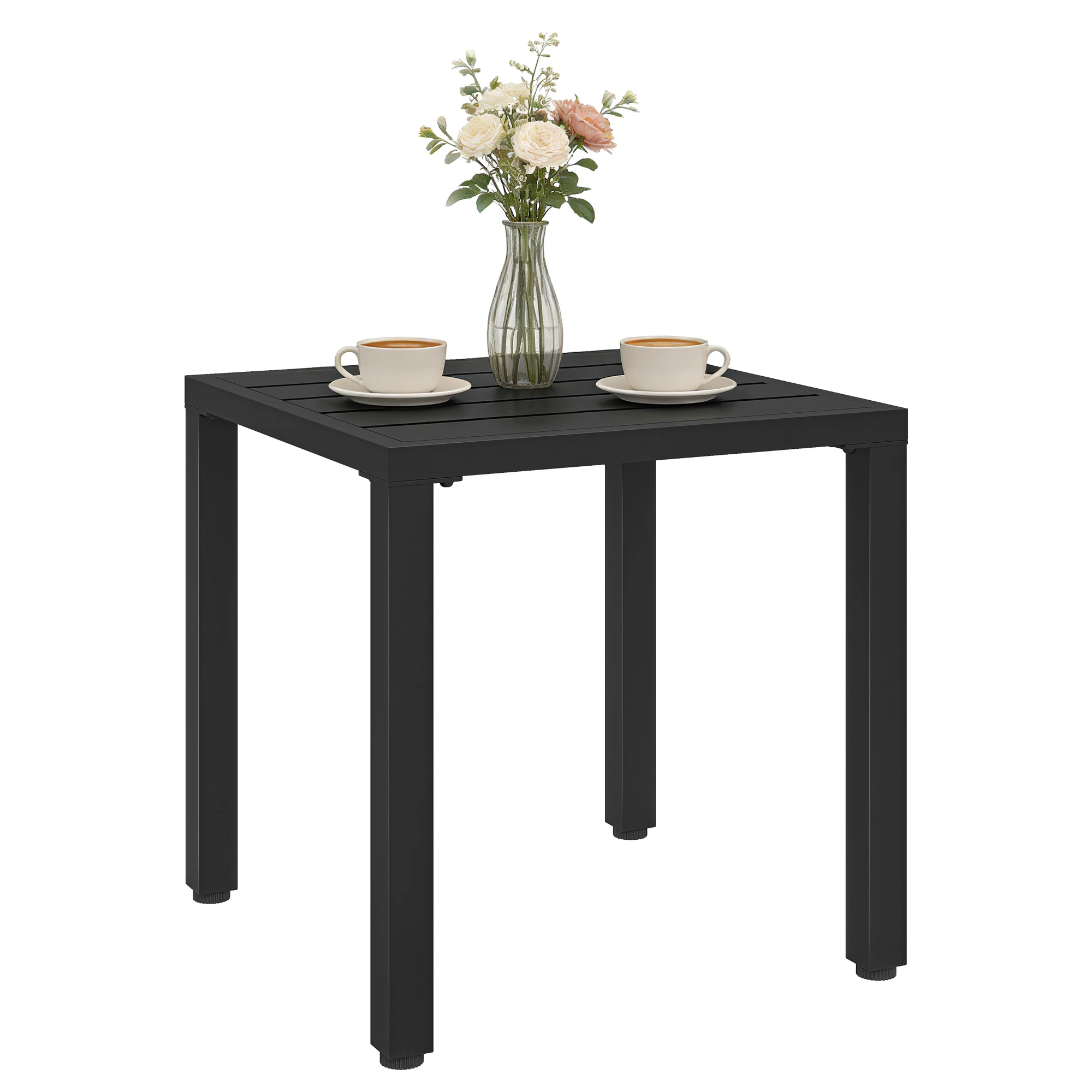 Mesa de Jardín Cuadrada, Estructura Metálica, Uso Interior y Exterior, Balcón, Terraza, Patio, Negra, 80x80cm, Diseño Duradero