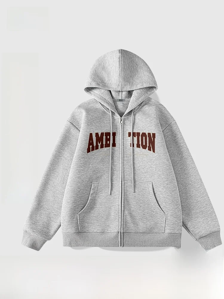 

Grey Hoodie Men's Casual Style Spring Season Polyester Fiber Long Sleeve Zipper Closure Student Fashion Comfortable Sweatshirt