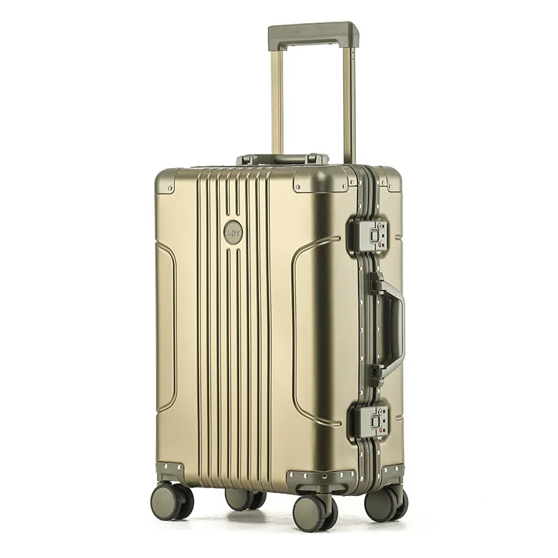 

Чемодан с телескопическим стержнем из алюминиево-магниевого сплава, металлический багаж, 20-дюймовый ручной чемодан с бесшумными поворотными колесами, дорожная сумка