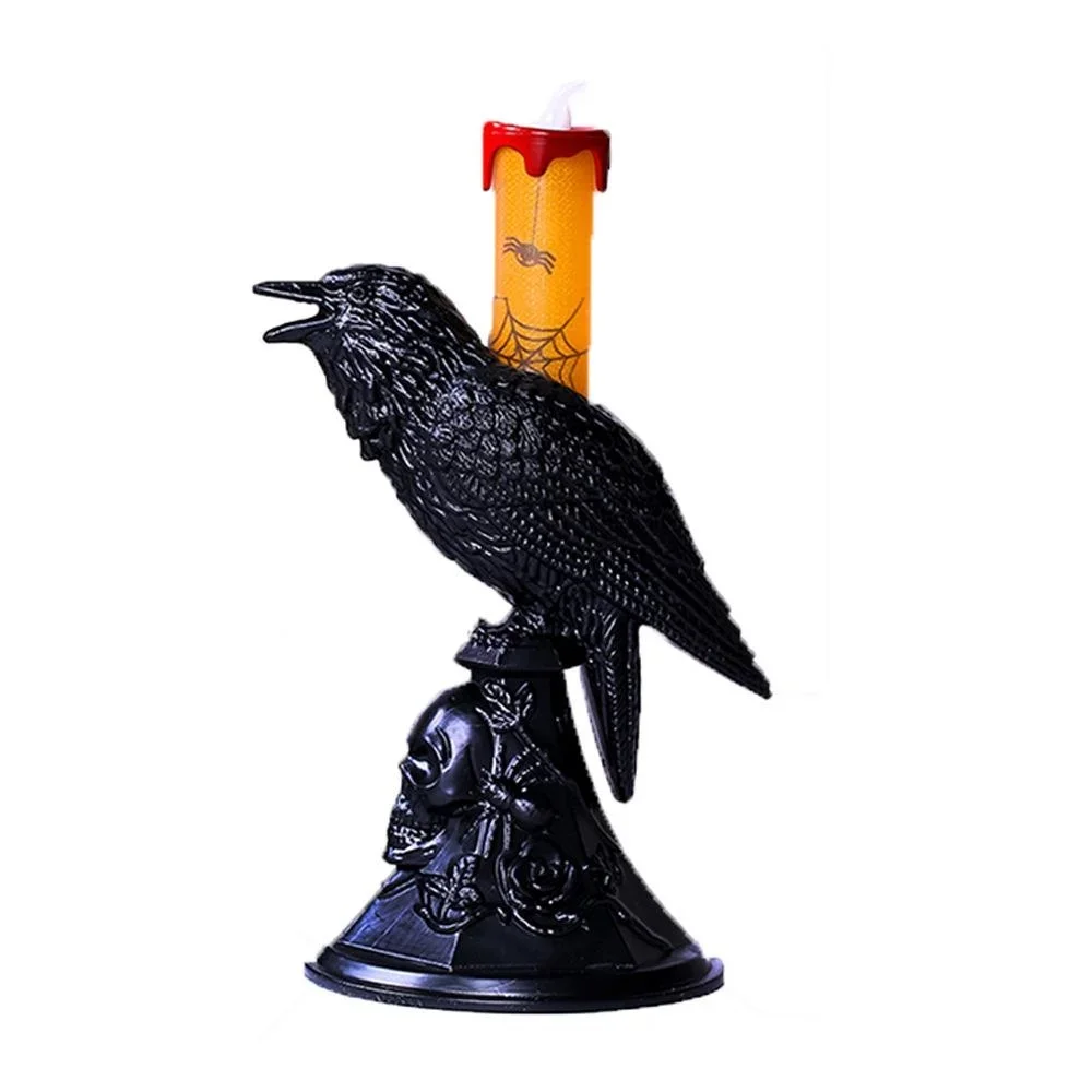 New Black Crow Statue Glowing Candlestick LED Candles Lights Halloween Home Decorations Table Lamp Scary Ornaments Home Supplies