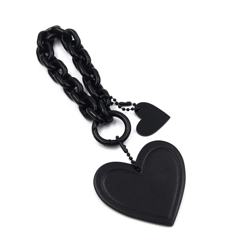 Love Heart Leather Keychain Pendant Bag Charm Tag with Black Chain Letter Personalized