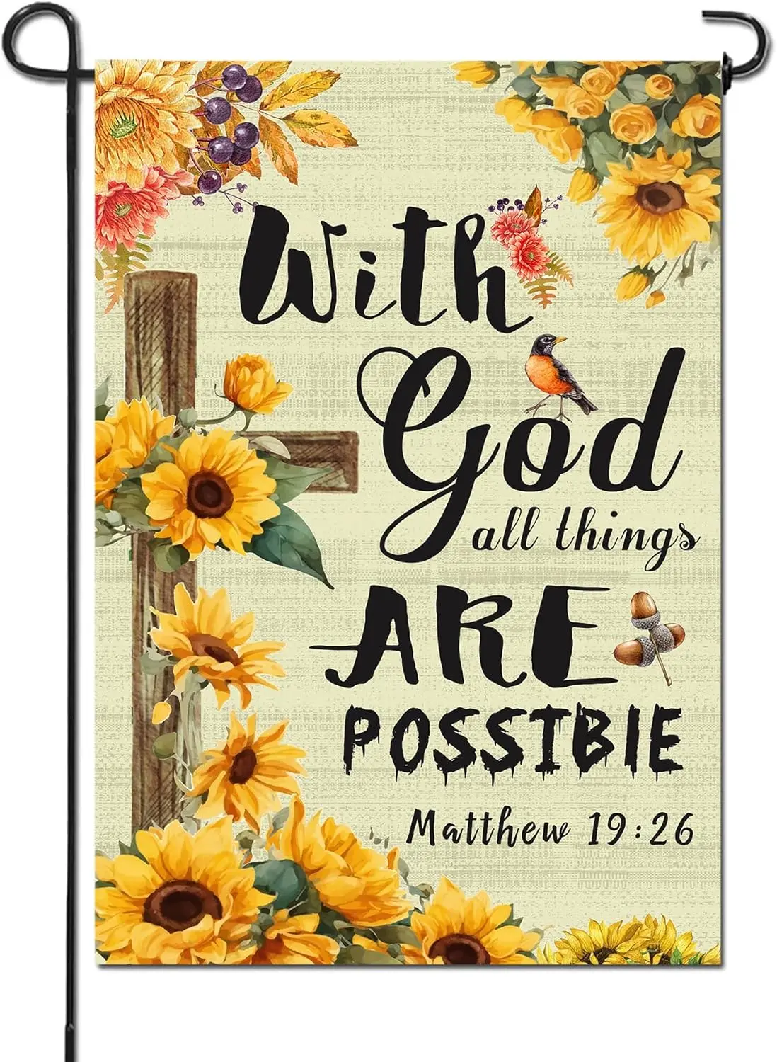 Sunflower Garden Flag With God All Things Are Possible Floral Yard Outdoor Farmhouse Decor Double Sided Seasonal Banner Decorati