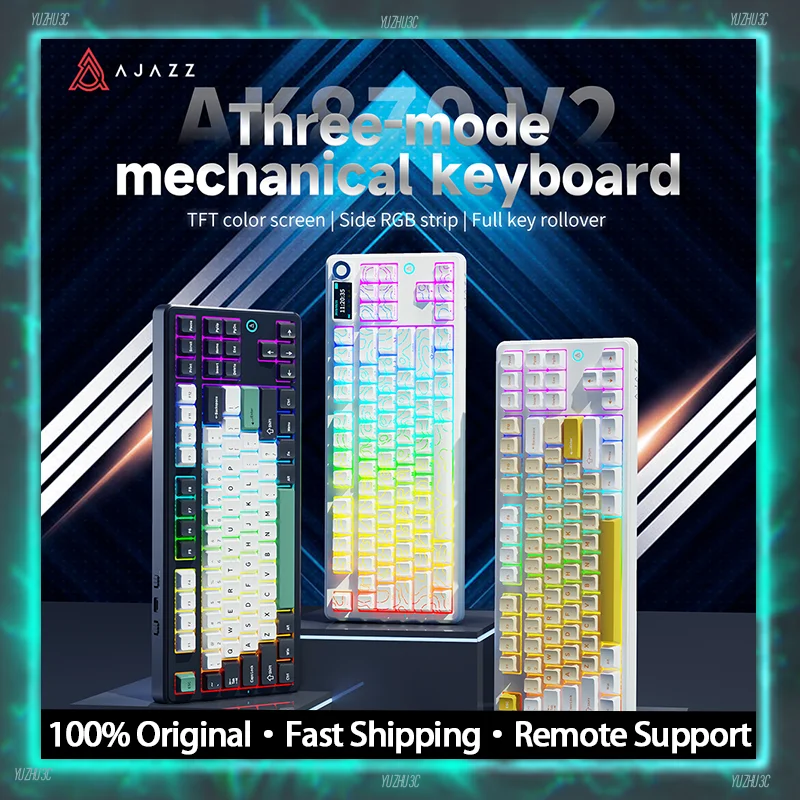 

AJAZZ AK870 V2 Индивидуальная механическая клавиатура с возможностью горячей замены Hi-Fi-переключатель Динамический RGB 10000 мАч Ручка управления батареей с длительным сроком службы