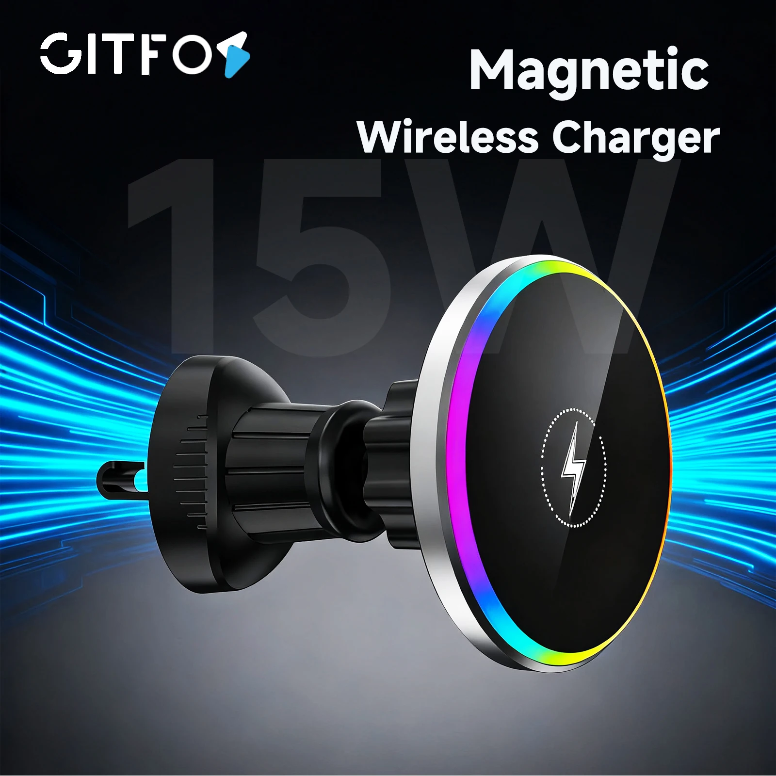 

GITFOS 15W Magnetic Wireless Car Phone Holder Adjustable 360 Degrees Car Charger For iPhone 17 16 15 14 Samsung Universal Phone