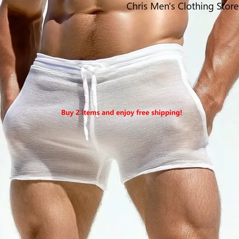 

【 Быстрая доставка на складе】Летние мужские полупрозрачные сексуальные шорты на шнуровке, домашние повседневные удобные шорты для фитнеса, спортивные штаны