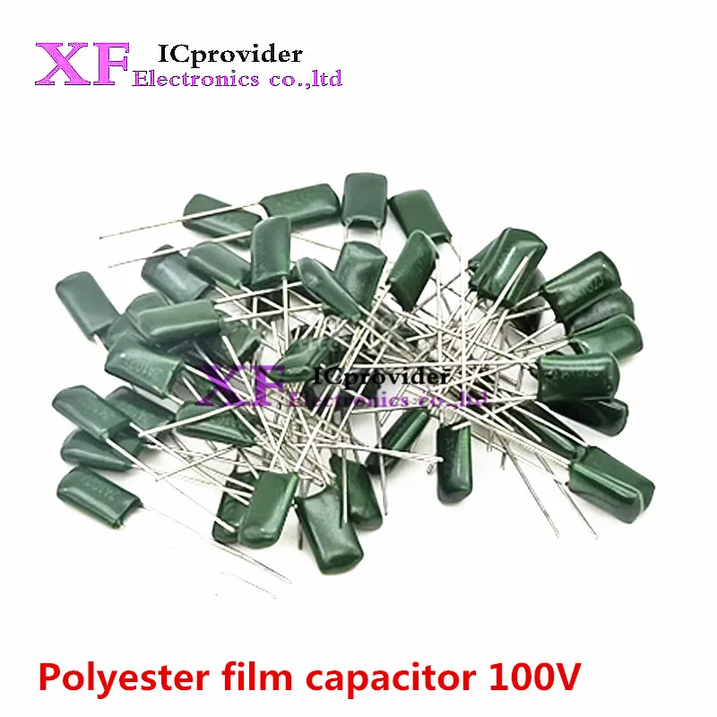 50pcs Polyester film capacitor 100V 1nF 1.5nF 2.2nF 100nF 2A471J 2A102J 2A152J 2A222J 2A392J 2A332J 2A472J 2A103J 2A473J 2A104J