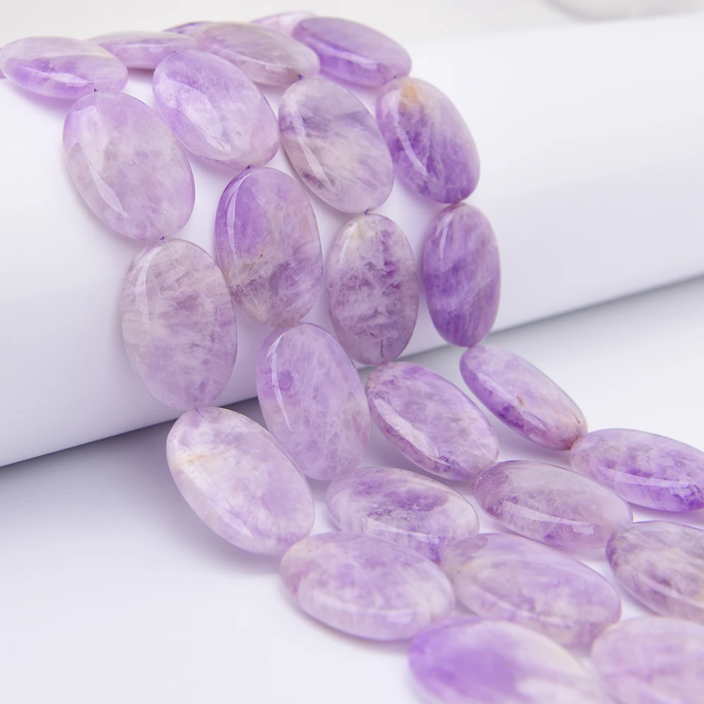 APDGG Large Size 30x40mm Natural Purple Lavender Amethyst Quartzs Oval Slice Loose Pendant Beads 15.8'' Strand Jewelry DIY