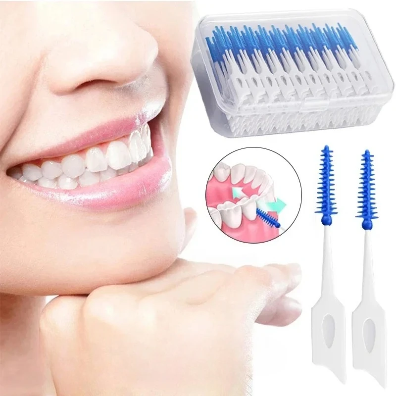 200 Uds. Cepillos interdentales de silicona, palillos dentales, cepillo entre los dientes, palillos de silicona con hilo, herramienta de limpieza bucal