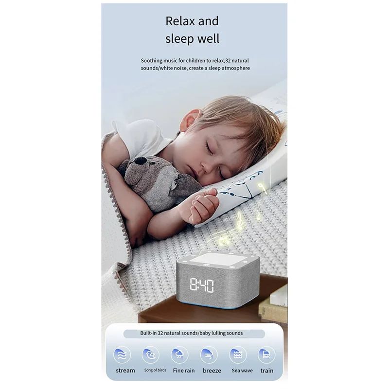AA08-Alarm Clock Sleep Sound Machine 8-Color Night Light 32 Soothing Sounds White Noise Machine Sleep Times Digital Clock