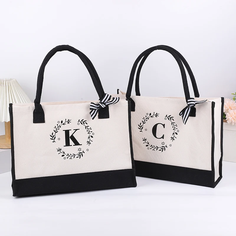 

Cotton and linen canvas letter tote bag, beach bag, women's fashionable and trendy handbag, shopping bag