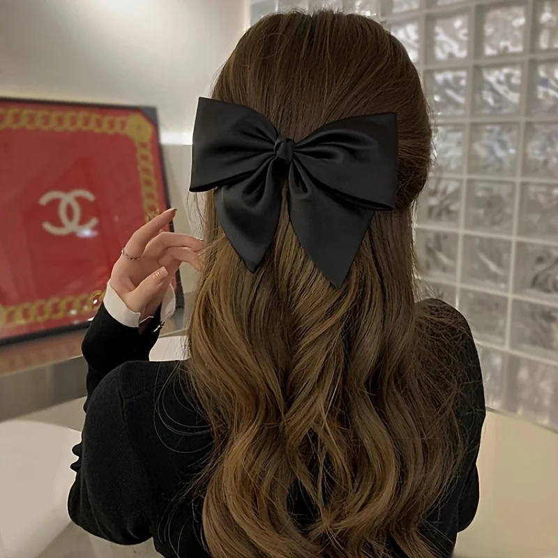 2pcs women's bow hair clip women's back of the head fabric spring clip high-end hair clip black temperament clip headwear hair a image 3
