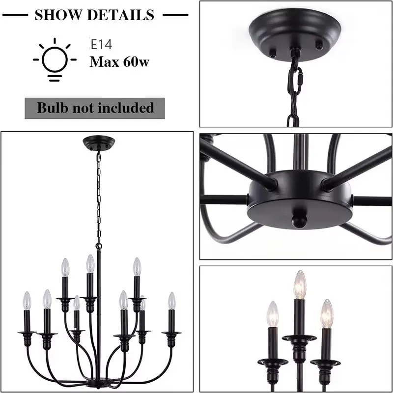 

American Vintage Industrial Chandelier Light Restaurant Branch Ceiling Light Black Metal Iron Candle Restaurant Kitchen Lamp