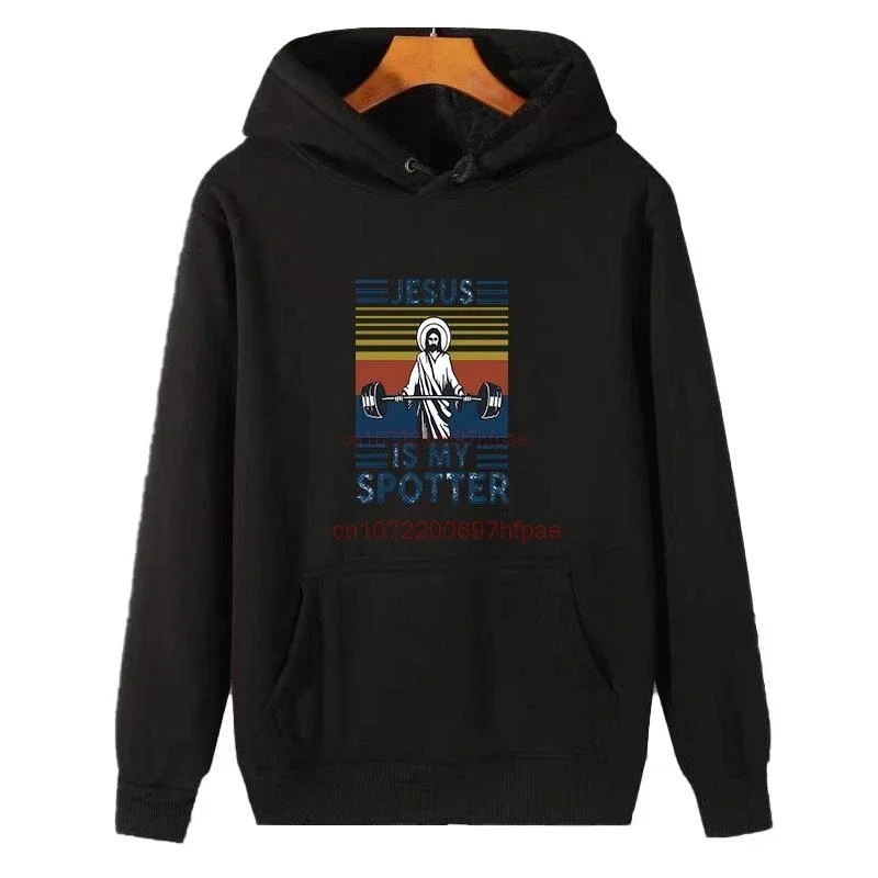 Jesus Is My Spotter Weight Lifting Graphic Hooded Sweatshirts Winter Essentials Pullovers Thick Sweater Hoodie Men's Sportswear