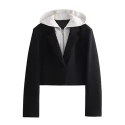 Spring Hooded Blazers Women's 2024 New Suit Jacket Fashion Slim Short Coat Elegant Women's Street Warm Women's Jacket