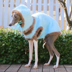 Sky Blue Hand-knitted Sweater Hat Suit for Wellingtonian Winter Warm Coat for Italian Greyhound Lace-up Warm Woolen Hat for Dogs