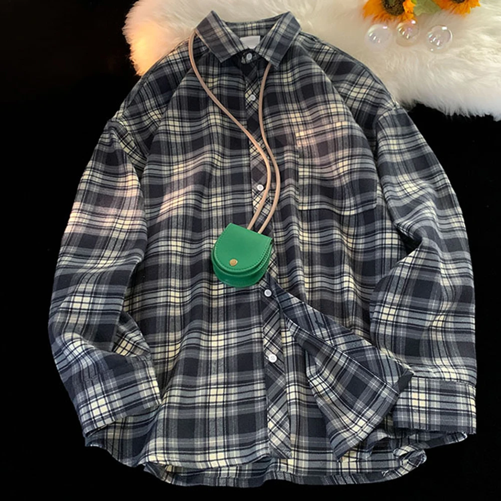 

For All Seasons Mens Plaid Shirt Loose Fit Jacket Mens Plaid Long Sleeves Shirt Lapel Loose Brown All Seasons Wear