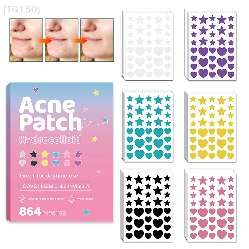 

【De】864 шт. Набор для обновления кожи Celestial Dual-Symbol – невидимые пластыри с эффектом звезд и сердца для постоянной очистки и осветления