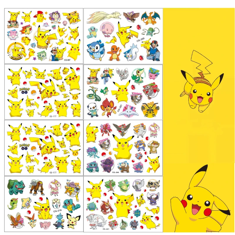 وشم مؤقت كرتوني بيكاتشو بوكيمون - ملصقات نقل المياه على شكل وحش الجيب، ملصقات ملصقات للأطفال، ملصقات بوكيمون