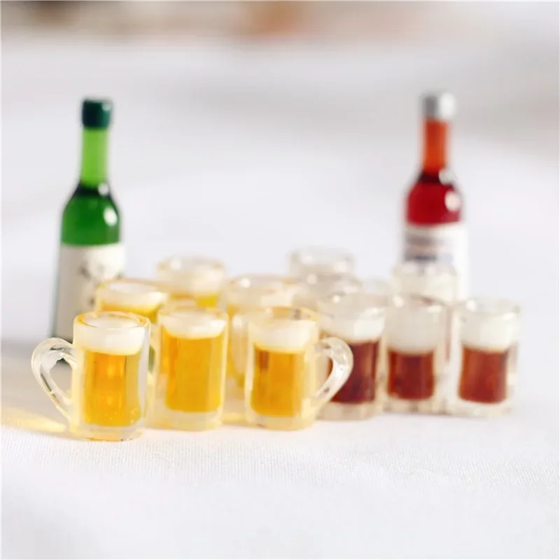 5pcs Cute  Miniature Beer Glass Resin Small Cups Dollhouse Model 1/12 Scale Simulation Mini Beer Cup Toys Micro Landscape