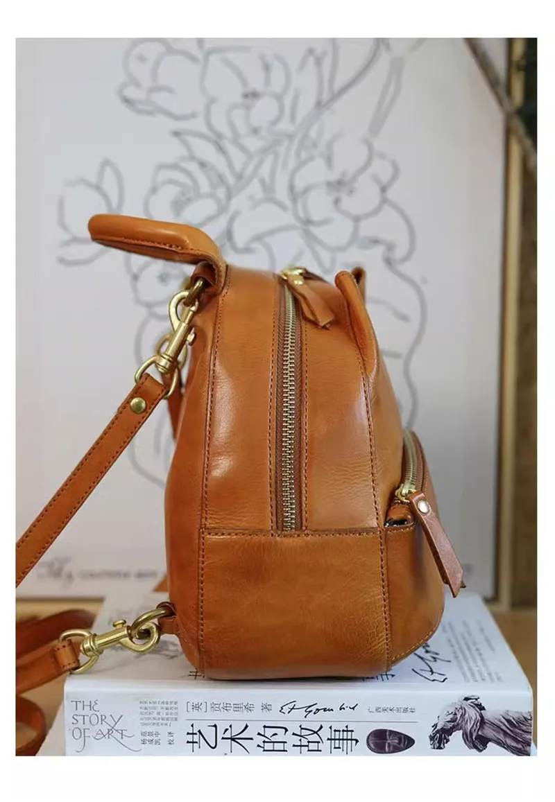 Casual organizers designers handmade genuine leather ladies small backpack weekend outdoor natural real cowhide women schoolbag