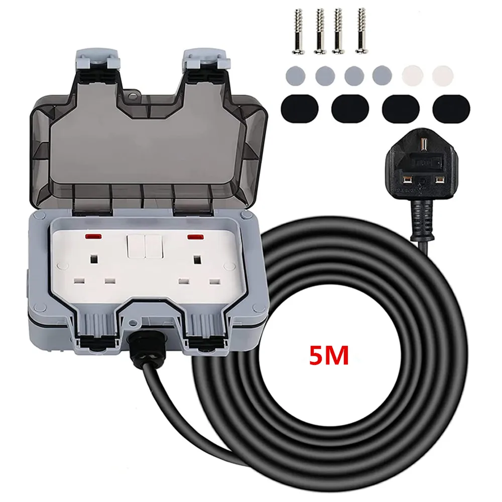 Imagem -04 - Prova de Intempéries Engrossado Soquete de Parede com 5m Extensão Fio uk Plug para Sala Molhada Jardim ao ar Livre Área Ip66 à