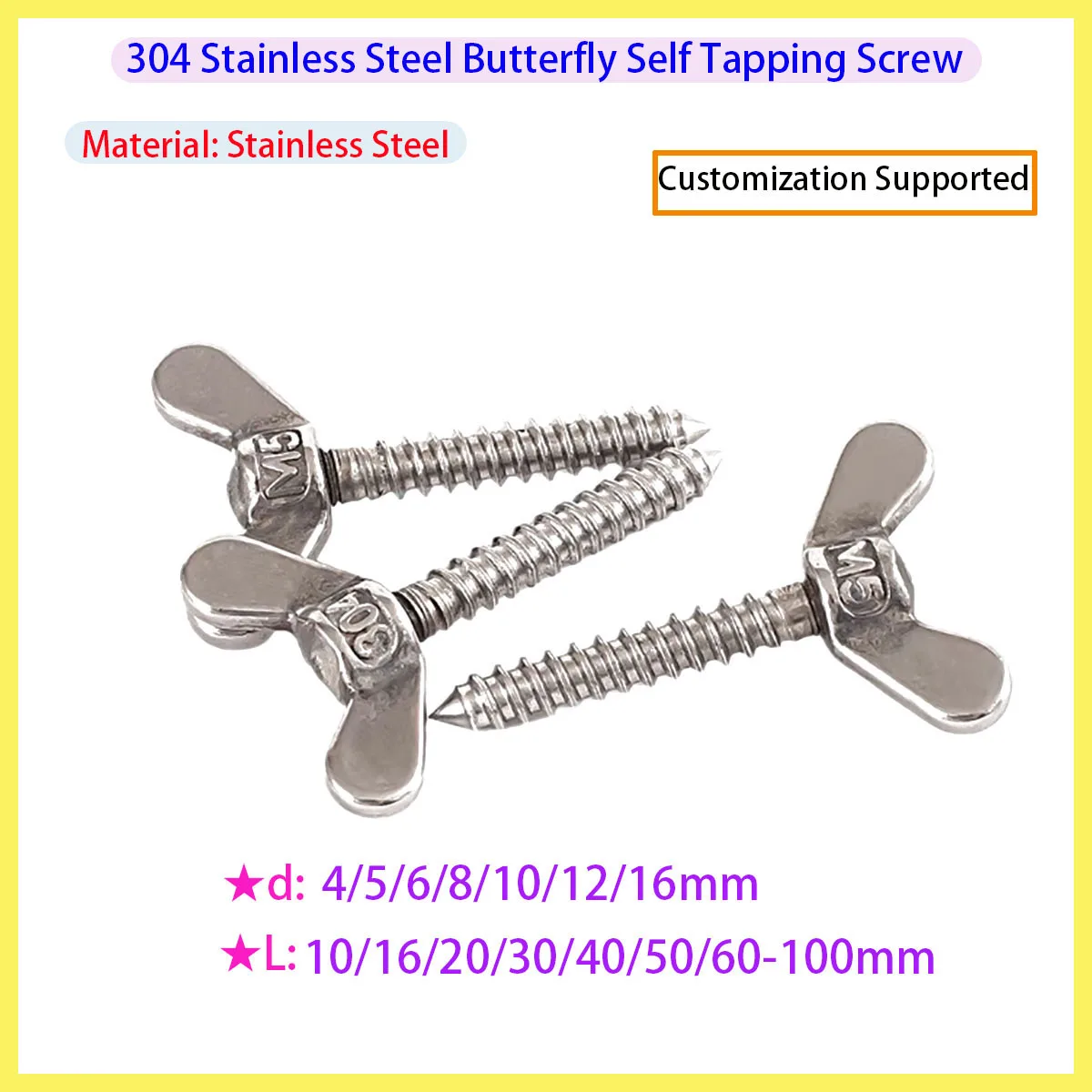 

304 Stainless Steel Wing Self Tapping Screws Butterfly Head Self Drilling Screws Hand Twist Bolts Horn Wood Screws M5 M6 M8mm