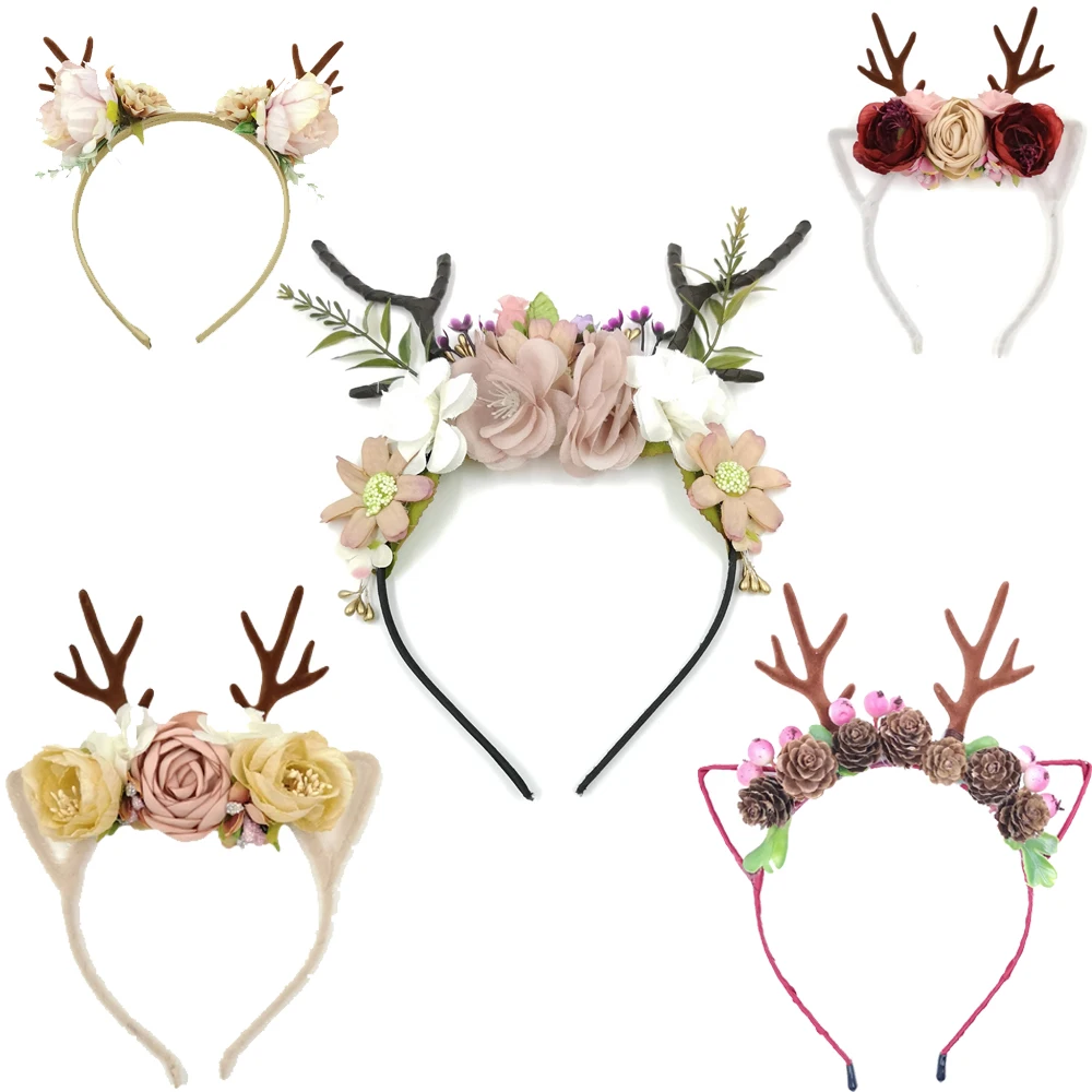 Christmas Headband Novelty Antler flower headband kids headwear girl hair accessories Christmas decorations show props headwear