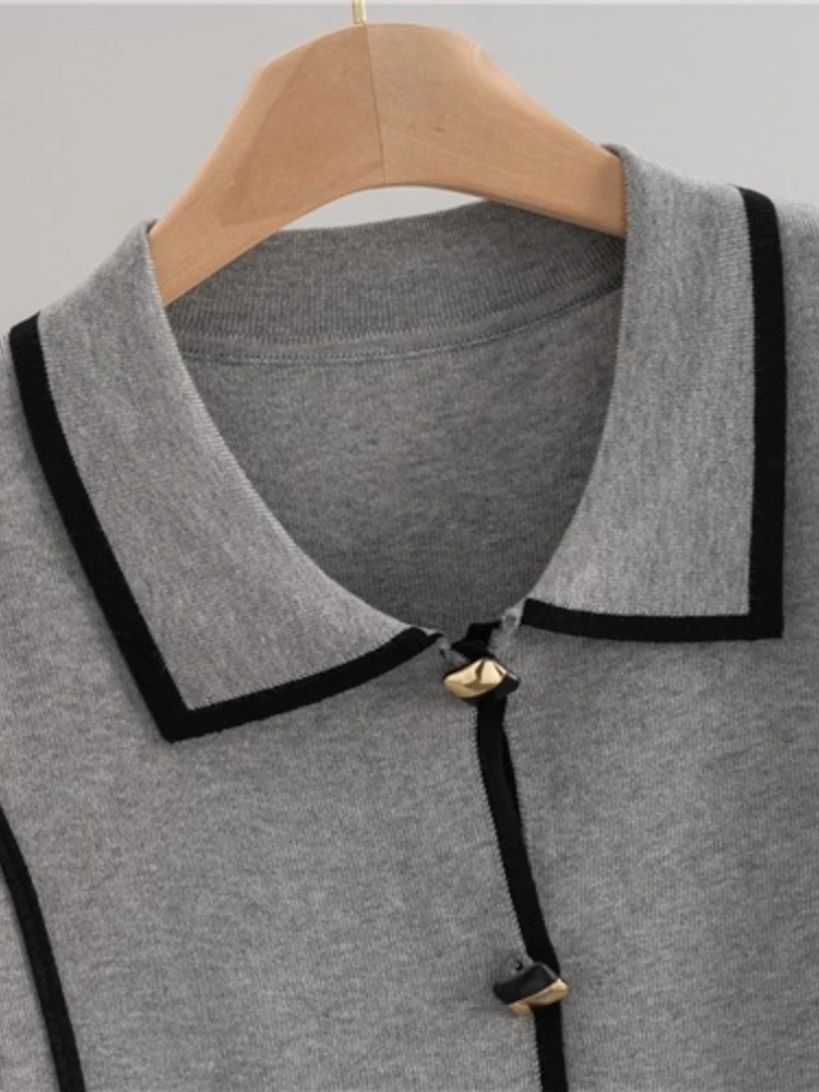 Women Lapel Collar Knitwears Sweater Cardigan Tops High Waist Wide Leg Pants Outfit New Chic Design Knitted 2 Piece Sets