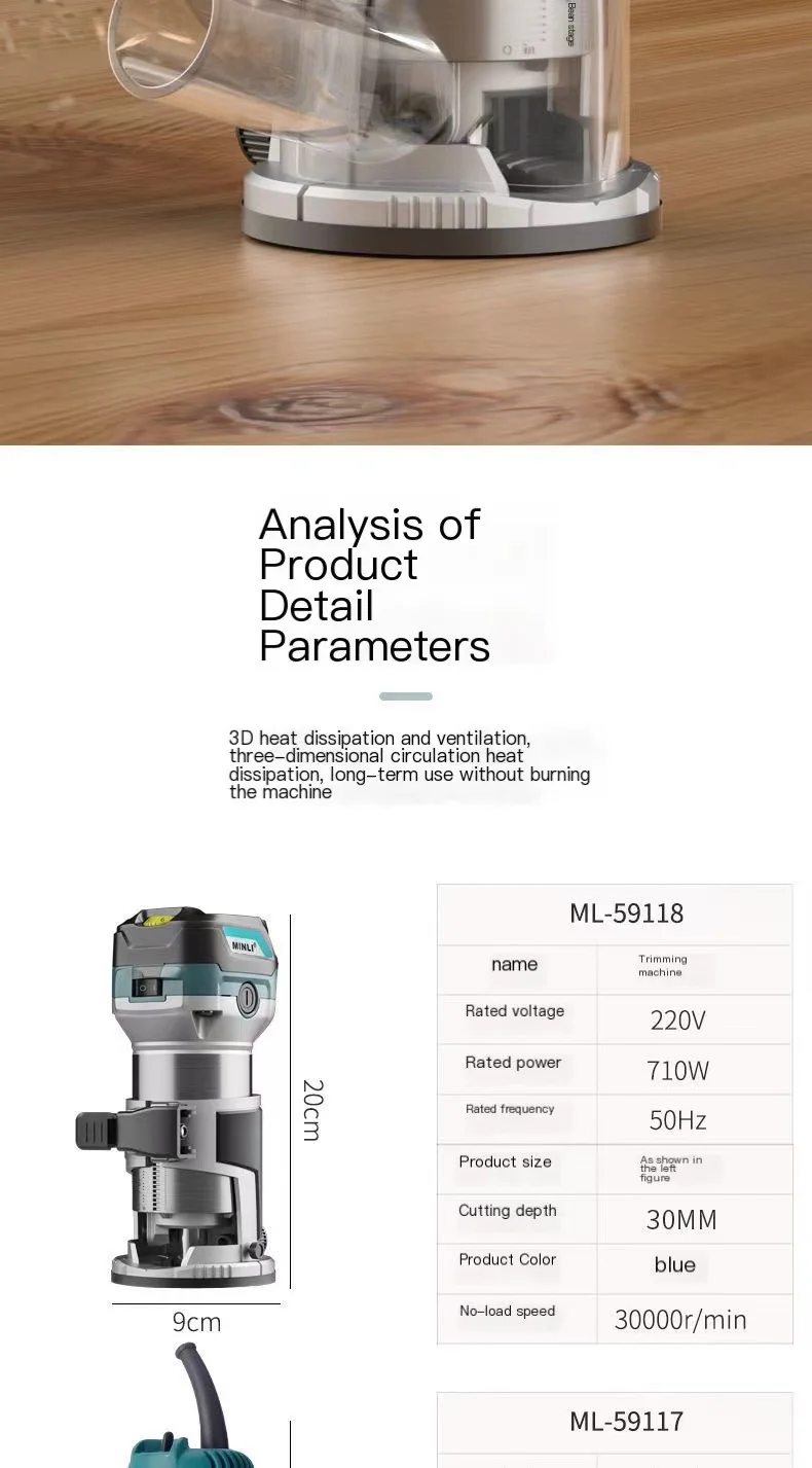 710w elektrische Trimmer Fräser Holz fräsmaschine Tischlerei manuelle Trimm werkzeuge Holz bearbeitung Laminat Trimmer Tupia Elektro werkzeuge